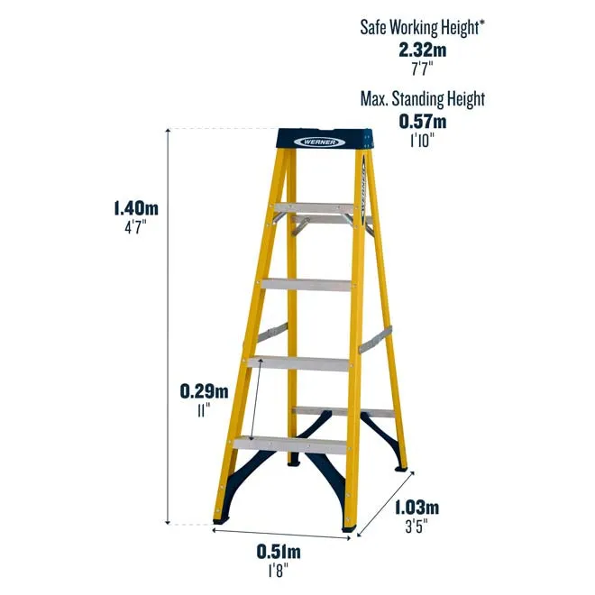 Werner Fibreglass Swingback Stepladder Trade 5 Tread