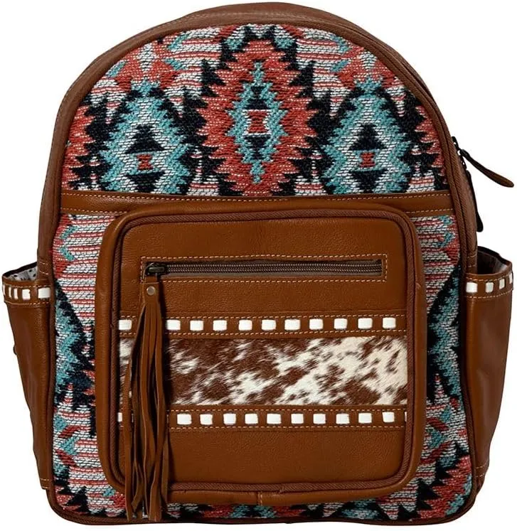 Western Leather Backpack Bag for Women - Upcycled Canvas Bag - Fire Spirit