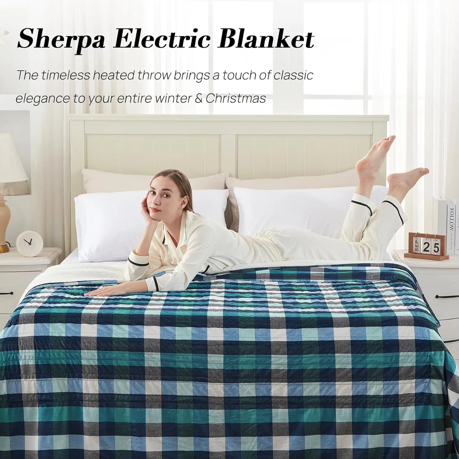 Westinghouse Electric Blanket King Size, Flannel to Sherpa Heated Blanket with 10 Heating Levels & 1 to 12 Hours Auto Off, Fast Heating, Machine Washable, 100 * 90 Inch, Green