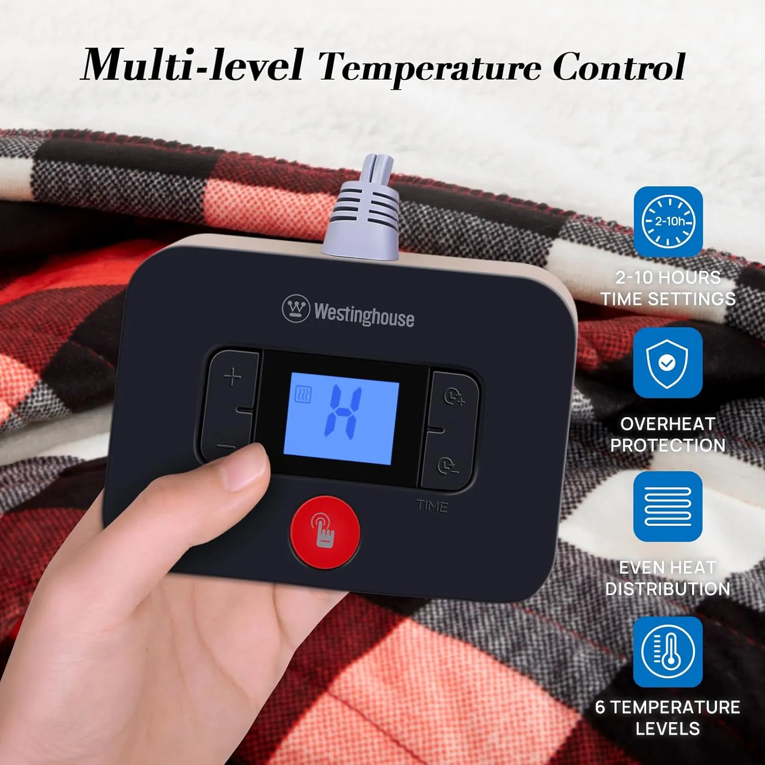 Westinghouse King Size Heated Blanket, Soft Flannel to Sherpa Electric Blanket with Dual Control 10 Heating Levels & 1 to 12 Hours Auto Off, Fast Heating, Machine Washable, 100 * 90 Inch, Red