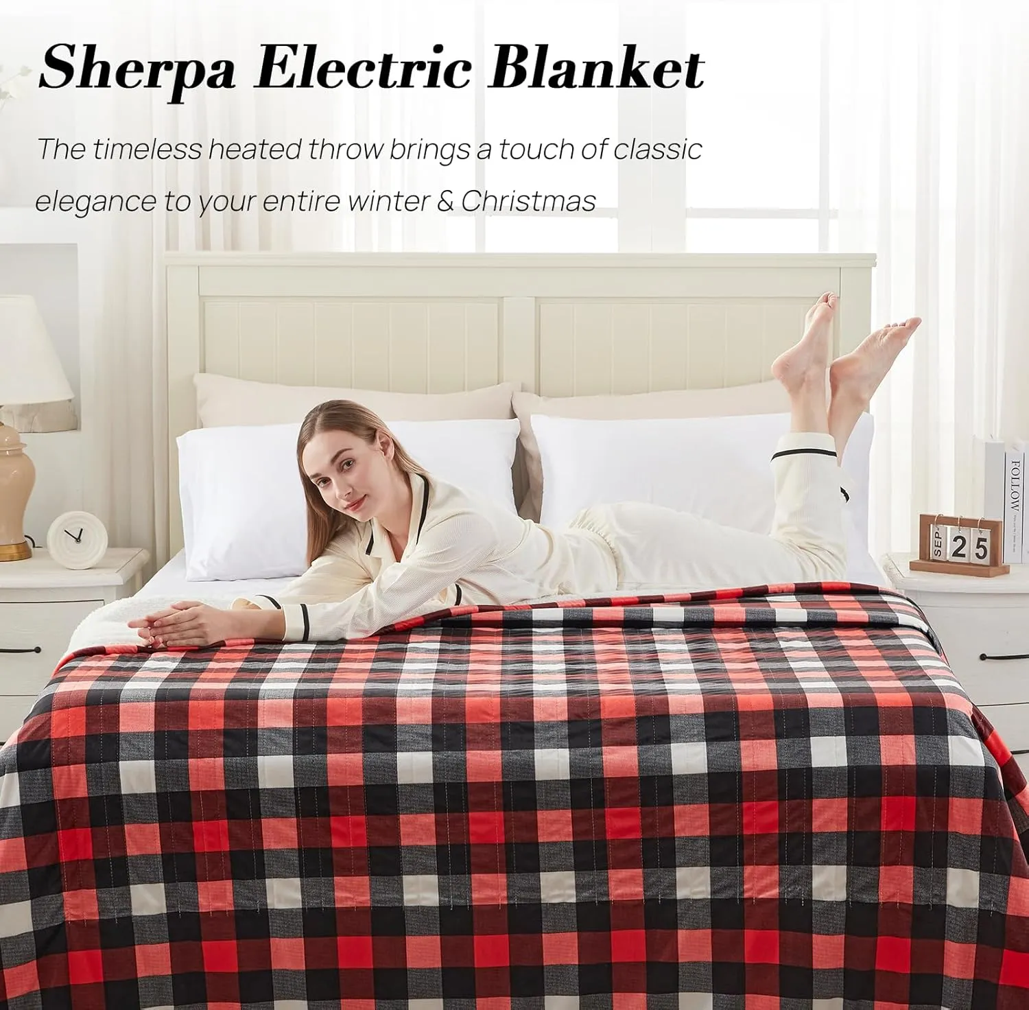Westinghouse King Size Heated Blanket, Soft Flannel to Sherpa Electric Blanket with Dual Control 10 Heating Levels & 1 to 12 Hours Auto Off, Fast Heating, Machine Washable, 100 * 90 Inch, Red
