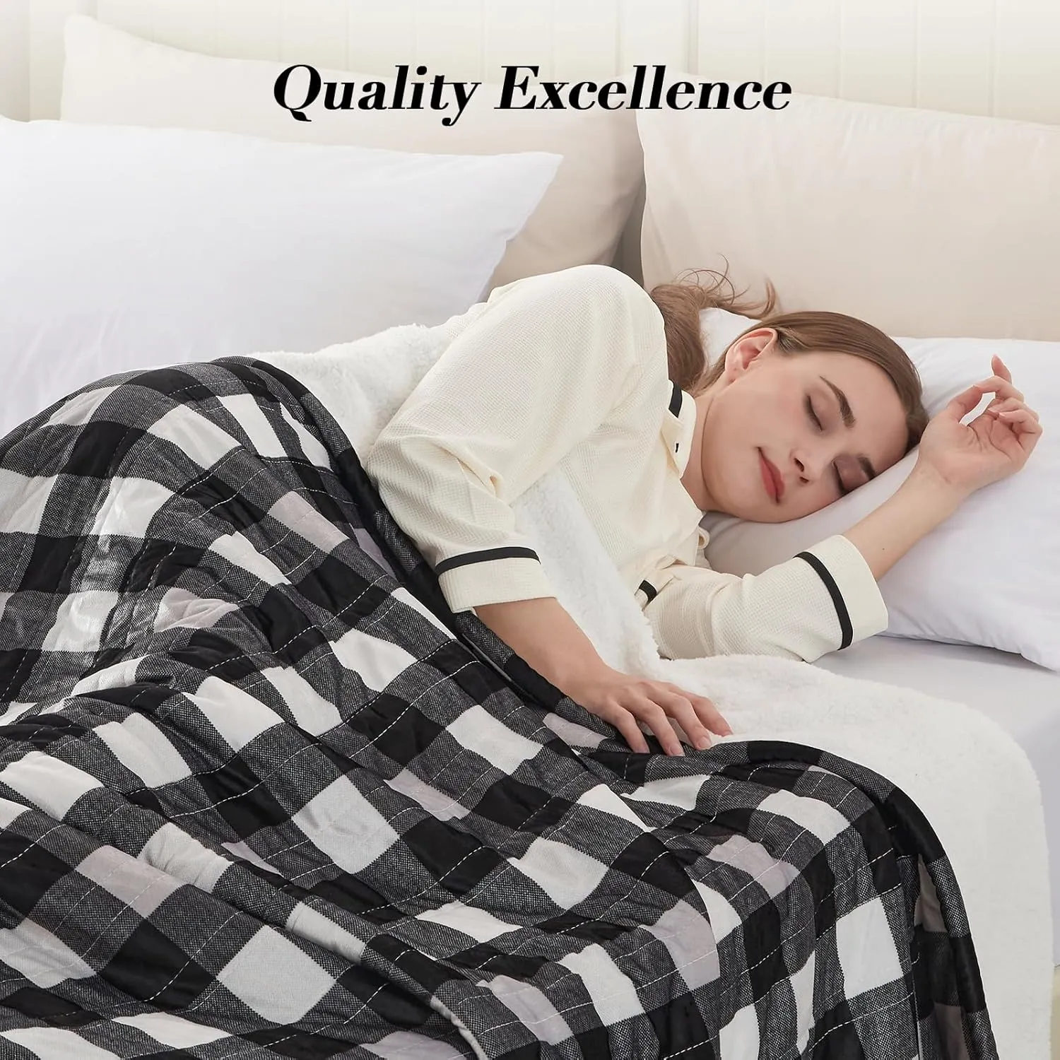 Westinghouse Twin Size Electric Blanket, Soft Flannel to Sherpa Heated Blanket with 10 Heating Levels & 1 to 12 Hours Heating Time Settings, Fast Heating Blanket, Black Plaid, 62x84 Inches