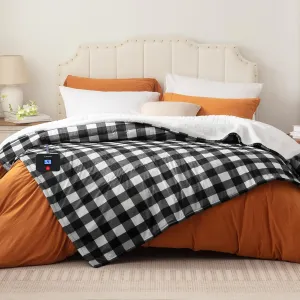 Westinghouse Twin Size Electric Blanket, Soft Flannel to Sherpa Heated Blanket with 10 Heating Levels & 1 to 12 Hours Heating Time Settings, Fast Heating Blanket, Black Plaid, 62x84 Inches