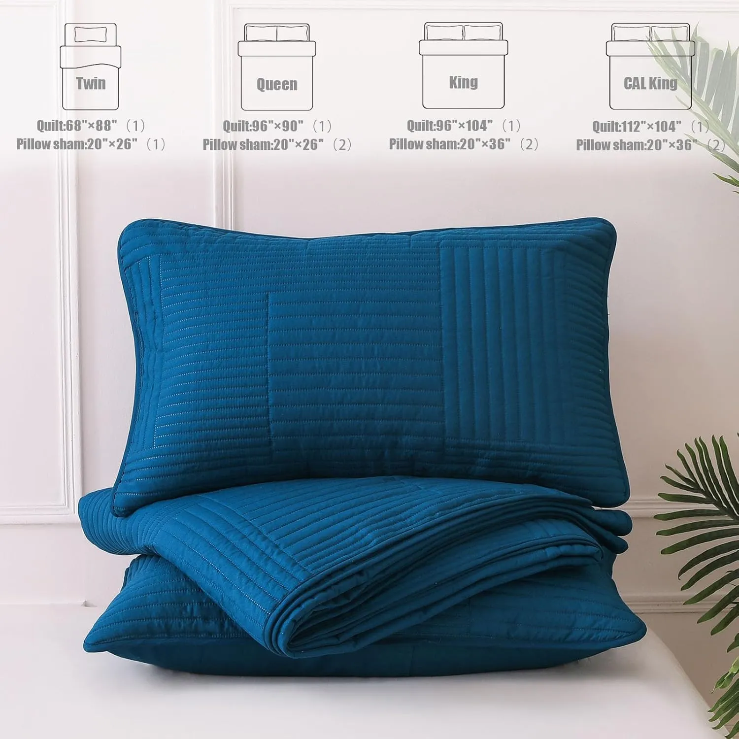 Whale Flotilla Ultra Soft Queen Quilt Bedding Set, Lightweight Microfiber Blue Quilts Bedspreads Full Size, 3 Piece Ultrasonic Geometric Coverlet Bed Cover for All Seasons