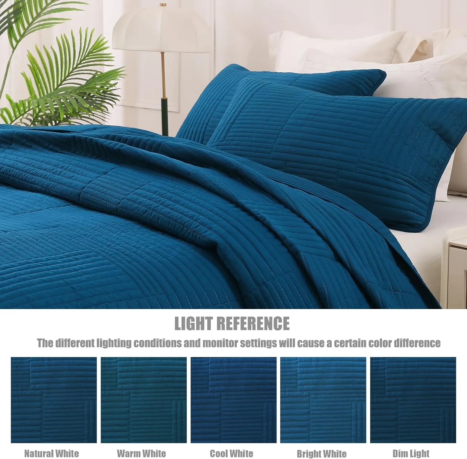 Whale Flotilla Ultra Soft Queen Quilt Bedding Set, Lightweight Microfiber Blue Quilts Bedspreads Full Size, 3 Piece Ultrasonic Geometric Coverlet Bed Cover for All Seasons