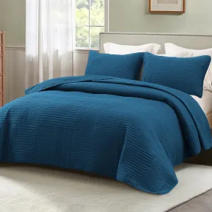 Whale Flotilla Ultra Soft Queen Quilt Bedding Set, Lightweight Microfiber Blue Quilts Bedspreads Full Size, 3 Piece Ultrasonic Geometric Coverlet Bed Cover for All Seasons