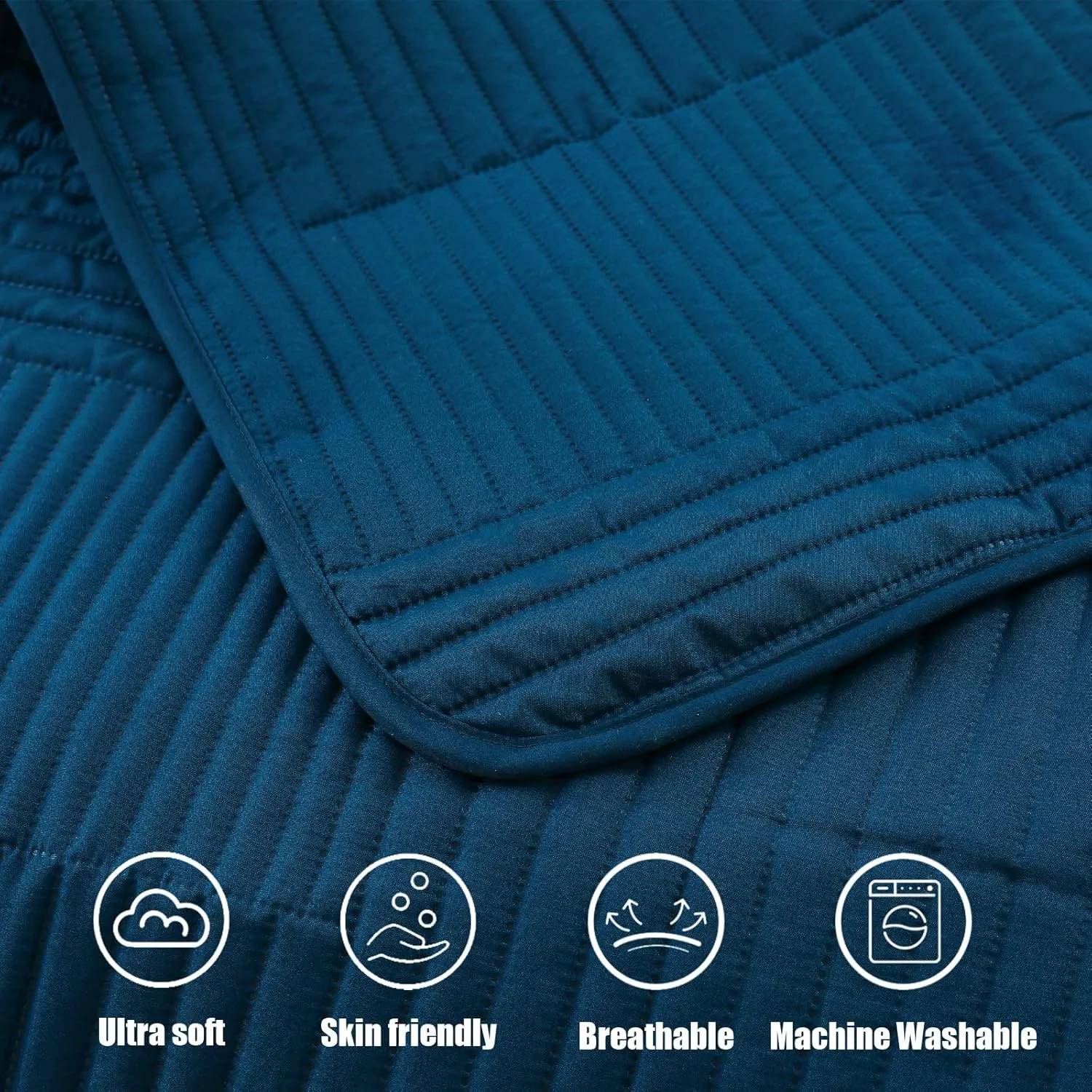 Whale Flotilla Ultra Soft Queen Quilt Bedding Set, Lightweight Microfiber Blue Quilts Bedspreads Full Size, 3 Piece Ultrasonic Geometric Coverlet Bed Cover for All Seasons