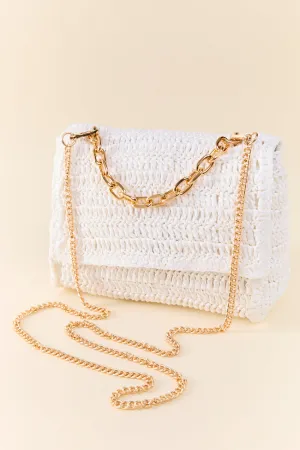 White Straw Chain Strap Crossbody
