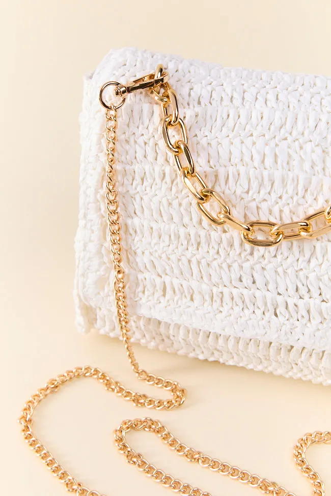 White Straw Chain Strap Crossbody