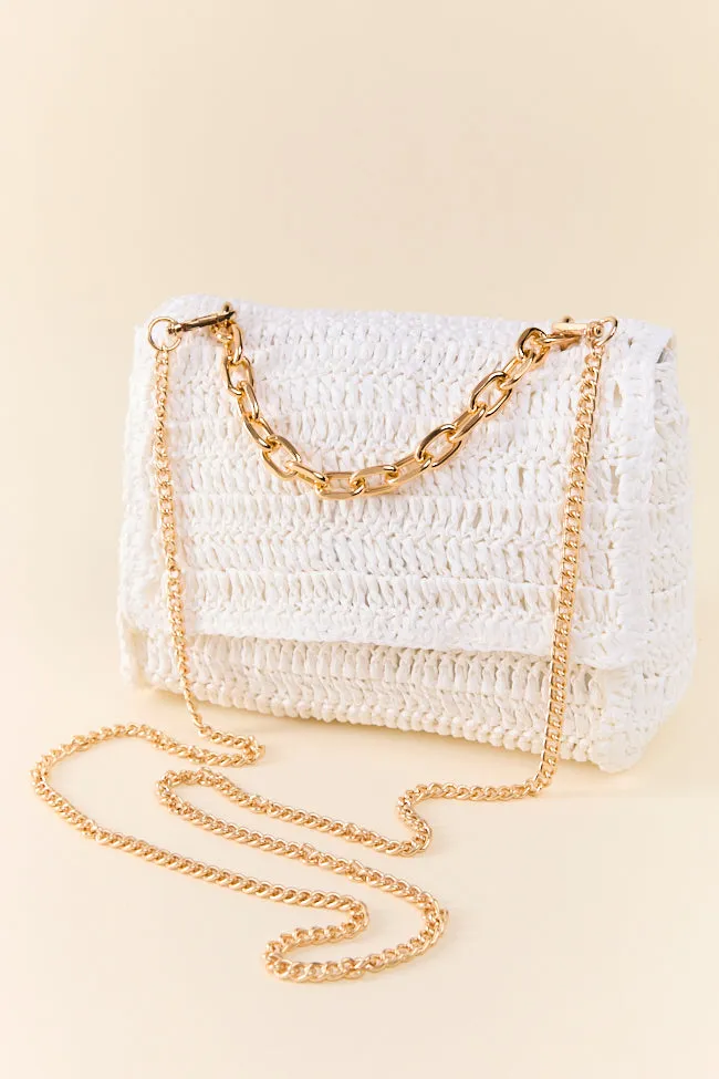 White Straw Chain Strap Crossbody