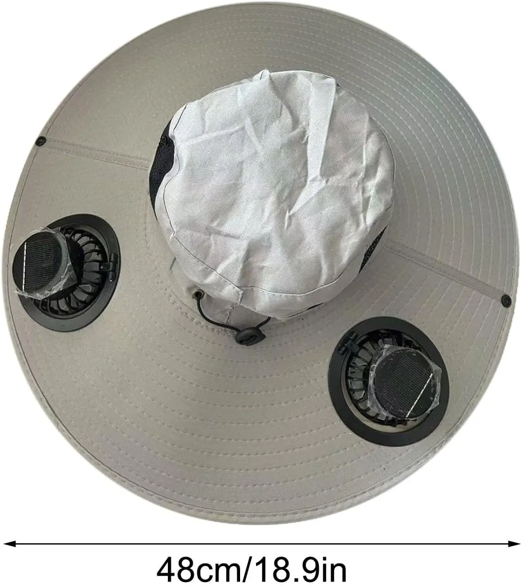 Wide Brim Bucket Hat with 2 Solar Fans Solar & USB Powered Outdoor Fishing Cooling Fan Hats UPF 50  Sun Protection