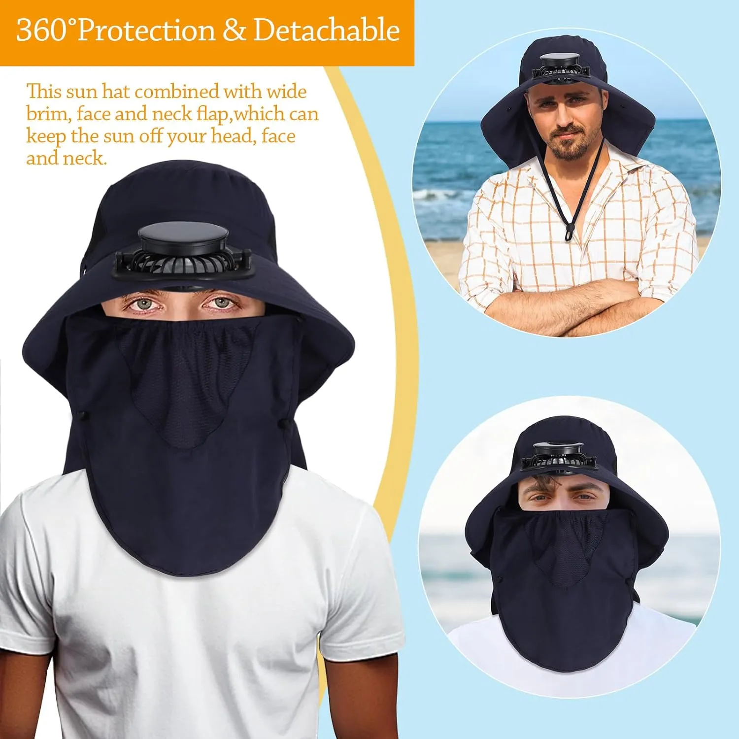 Wide Brim Solar Fan Outdoor Fishing Hat with Solar Fan UPF 50  Sun Bucket Hat Waterproof Breathable Fishing Hat Bucket Hat