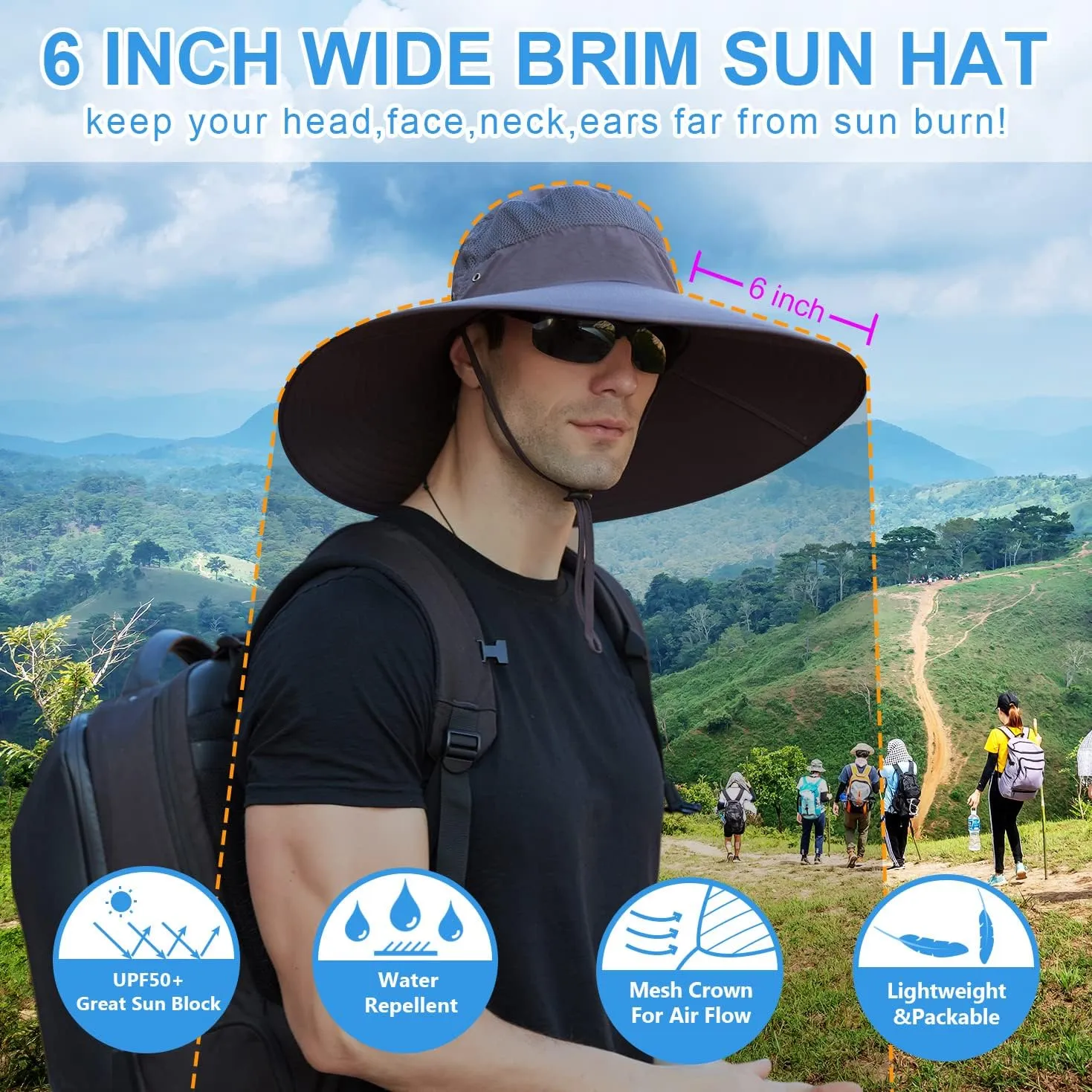 Wide Brim Sun Hat for Men Women UV Protection Ventilated Summer Hats for Fishing Hiking Garden Beach
