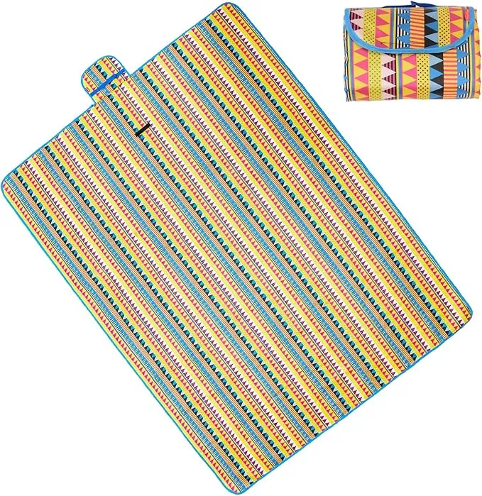 Wind Tour Family Outdoor Waterproof Durable Picnic Blankets with Carry Strap,Foldable Sandproof Picnic Floor Mat for Kids Playground Camping Park Hiking Grass Travelling (1, Straw yellow)
