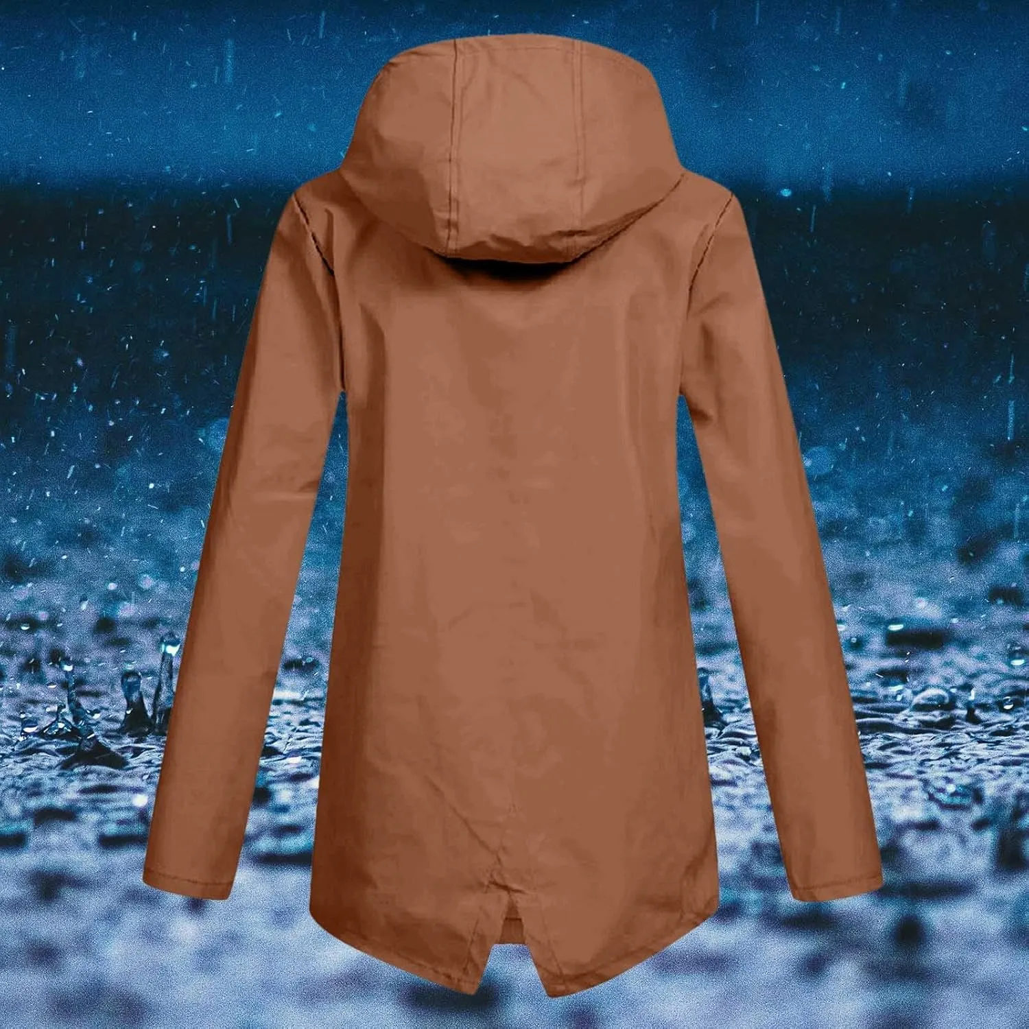 Windproof Jacket for Women Long Sleeve Raincoat Full Zip Up Button Hooded Plain Windbreaker with Pocket Rain Coat Zipper with
