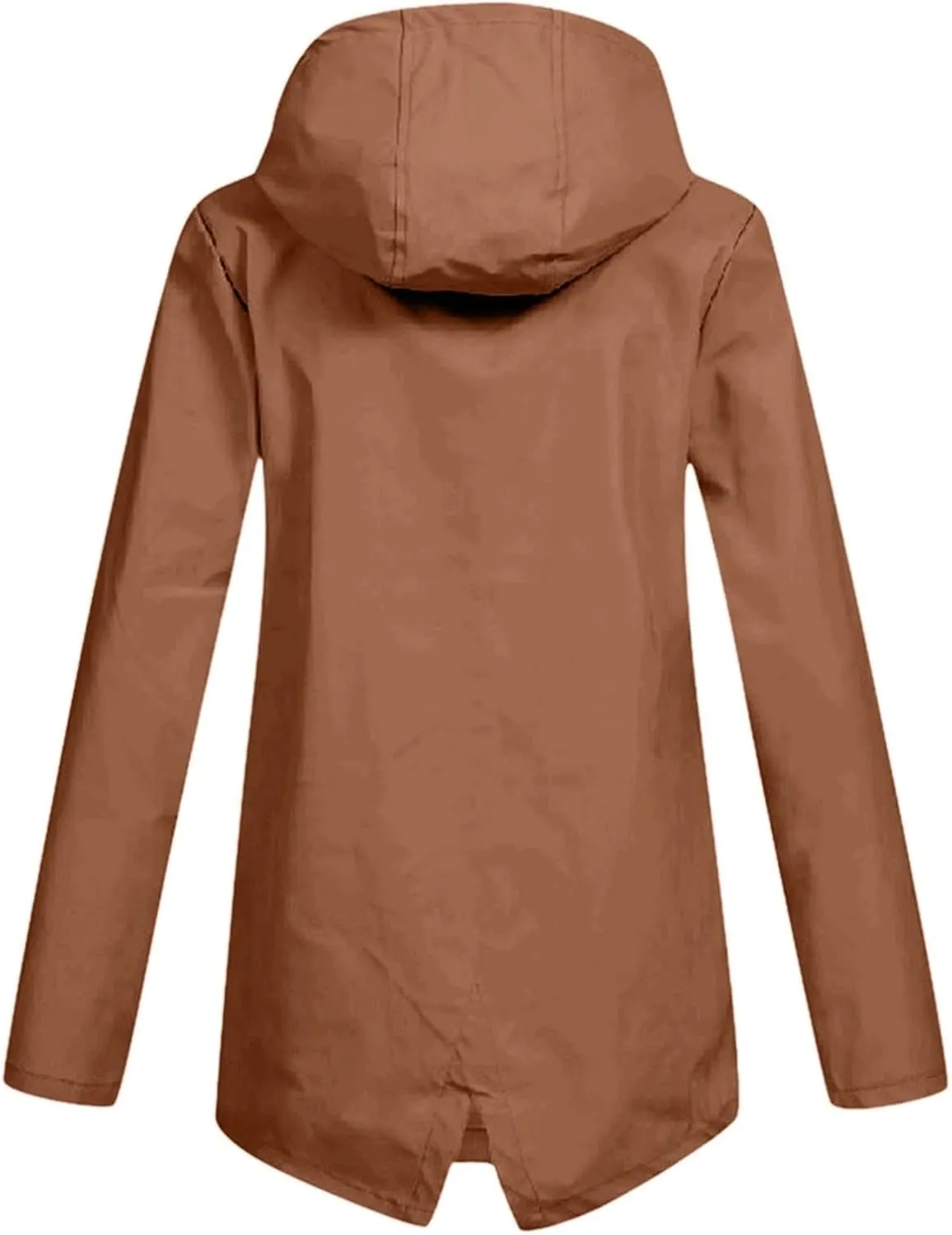 Windproof Jacket for Women Long Sleeve Raincoat Full Zip Up Button Hooded Plain Windbreaker with Pocket Rain Coat Zipper with