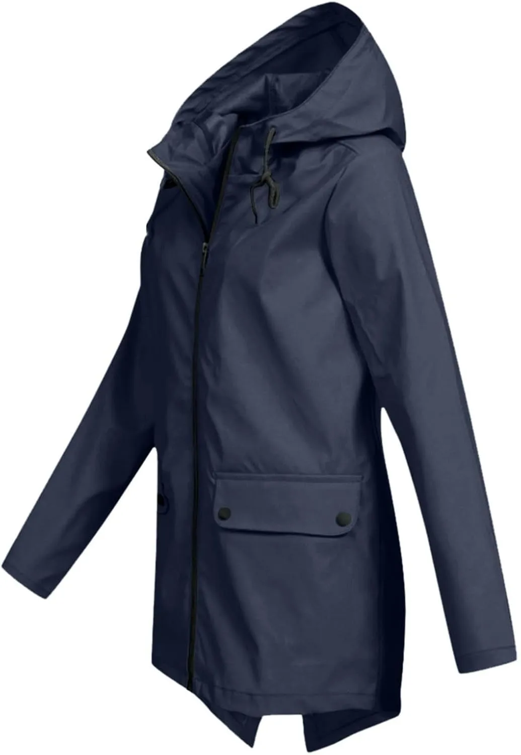 Windproof Jacket for Women Long Sleeve Raincoat Full Zip Up Button Hooded Plain Windbreaker with Pocket Rain Coat Zipper with