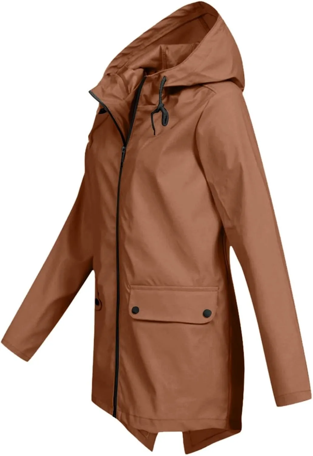 Windproof Jacket for Women Long Sleeve Raincoat Full Zip Up Button Hooded Plain Windbreaker with Pocket Rain Coat Zipper with