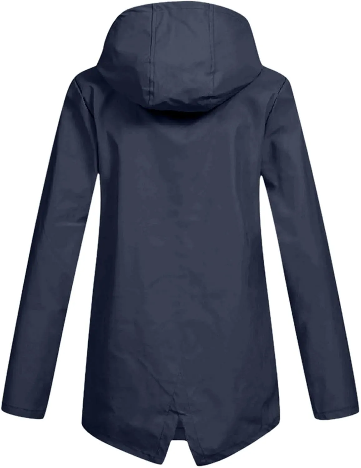 Windproof Jacket for Women Long Sleeve Raincoat Full Zip Up Button Hooded Plain Windbreaker with Pocket Rain Coat Zipper with