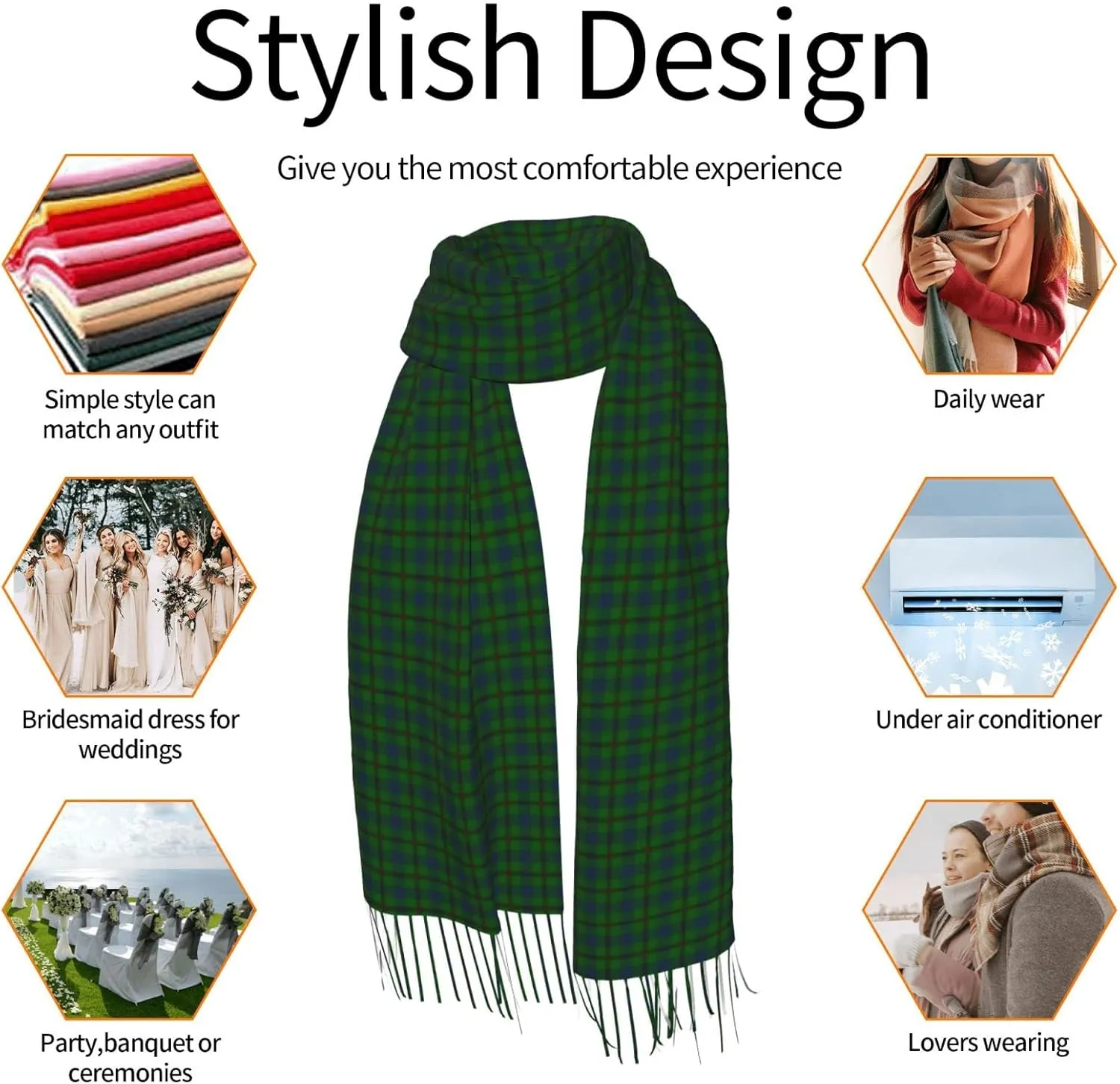 Winter Warm Wrap Shawl The Clan Hunter Tartan Print Scarves Blanket Scarf For Women Men