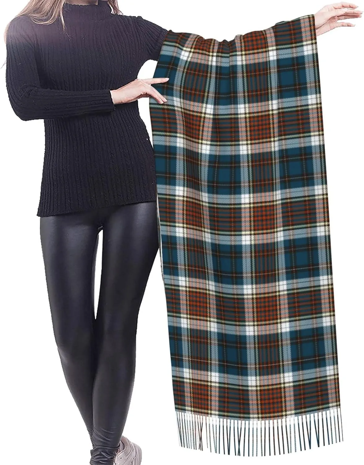 Winter Warm Wrap Shawl The Clan Hunter Tartan Print Scarves Blanket Scarf For Women Men