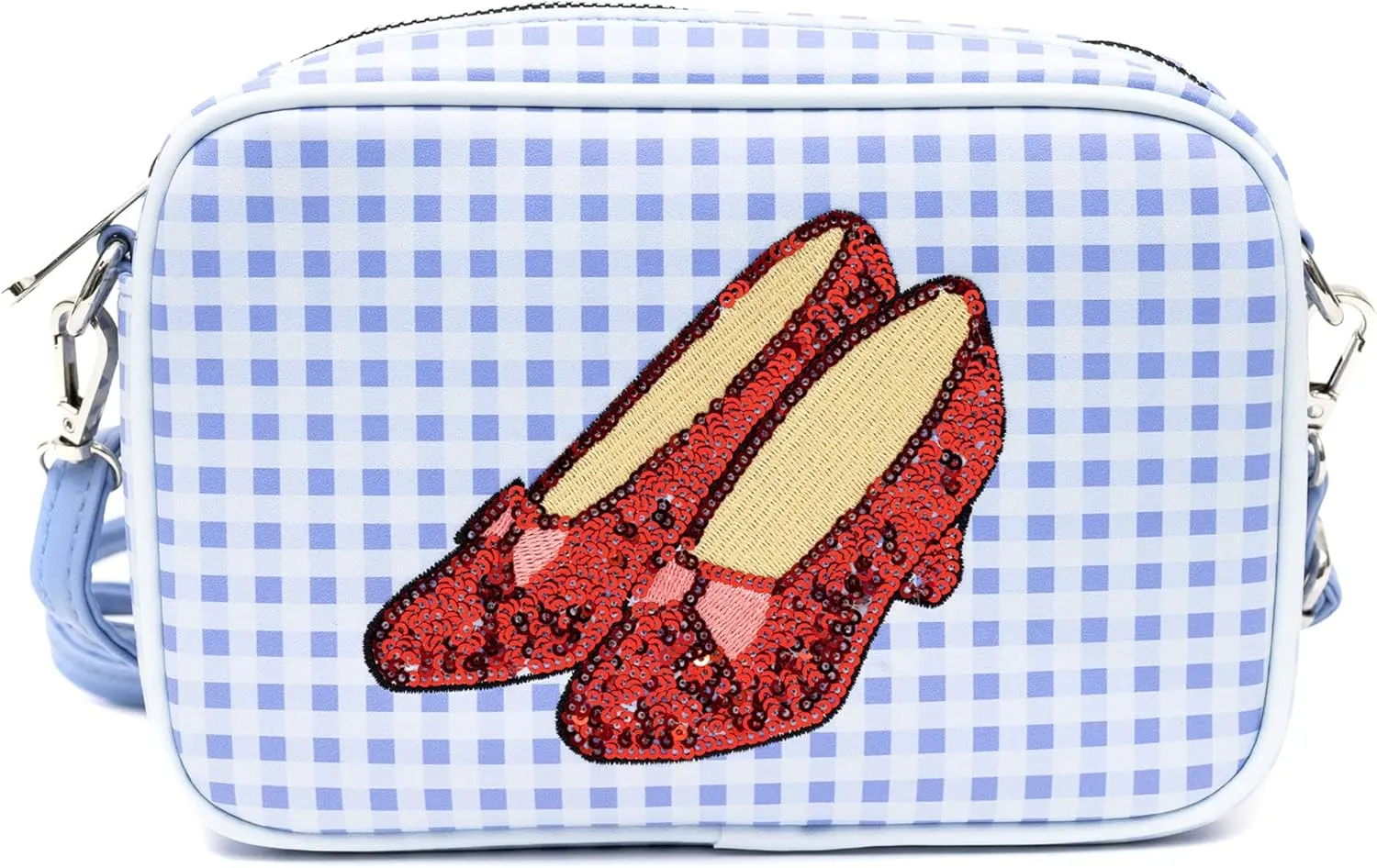 Wizard of Oz Bag, Crossbody, The Wizard of Oz Dorothy Sequined Ruby Slippers with Toto Pose, Blue, Vegan Leather