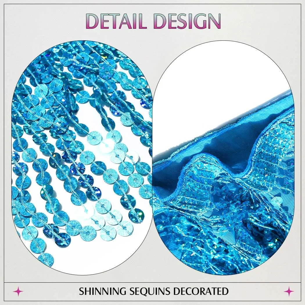 Women Belly Dance Skirt Sequin Fringe Wrap Skirts Sparkly Hip Scarf Skirt Party Rave Costume