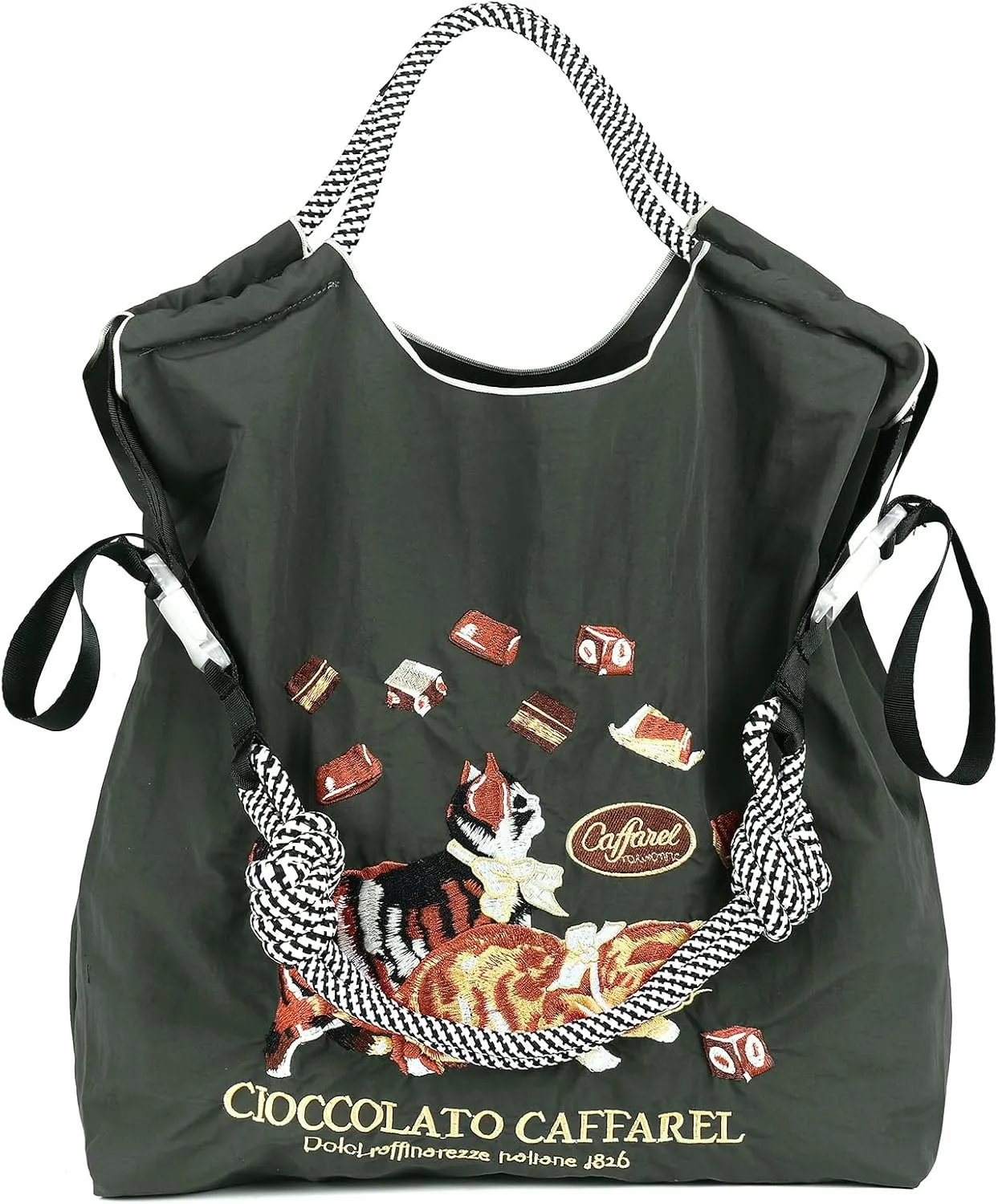 Women fashion handbag embroidered with nylon cat pattern handbag is a shopping bag for travel, beach birthday gifts