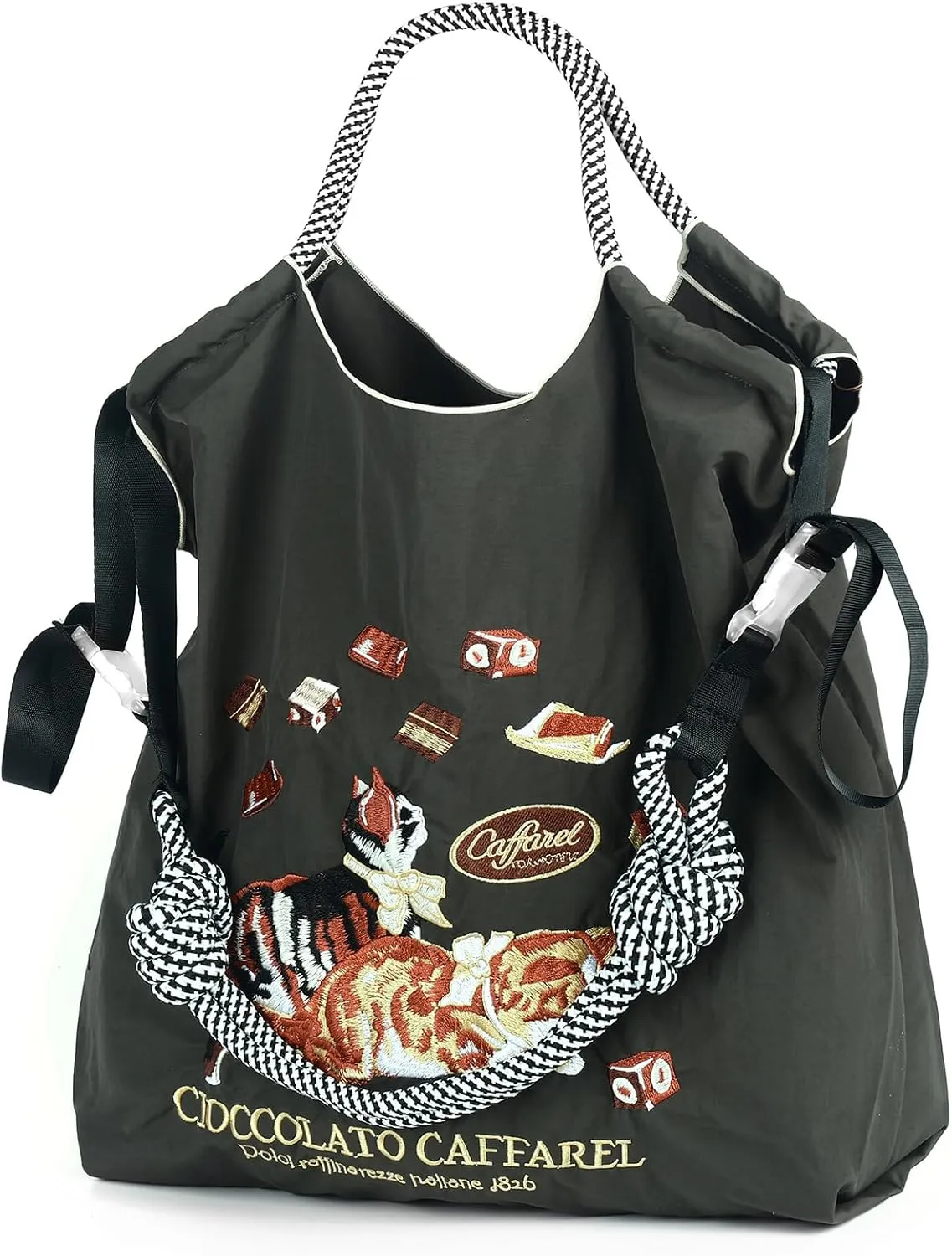 Women fashion handbag embroidered with nylon cat pattern handbag is a shopping bag for travel, beach birthday gifts