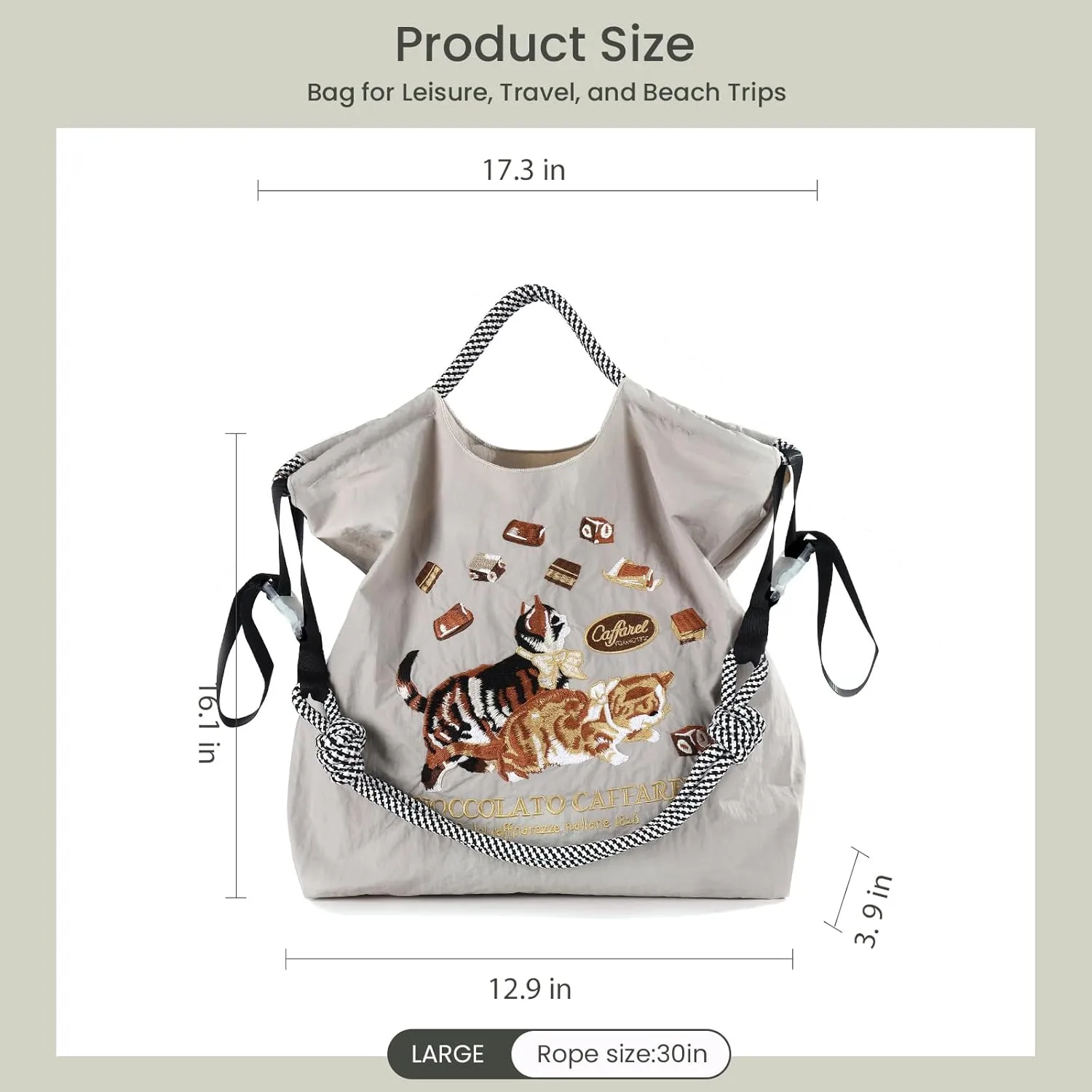Women fashion handbag embroidered with nylon cat pattern handbag is a shopping bag for travel, beach birthday gifts