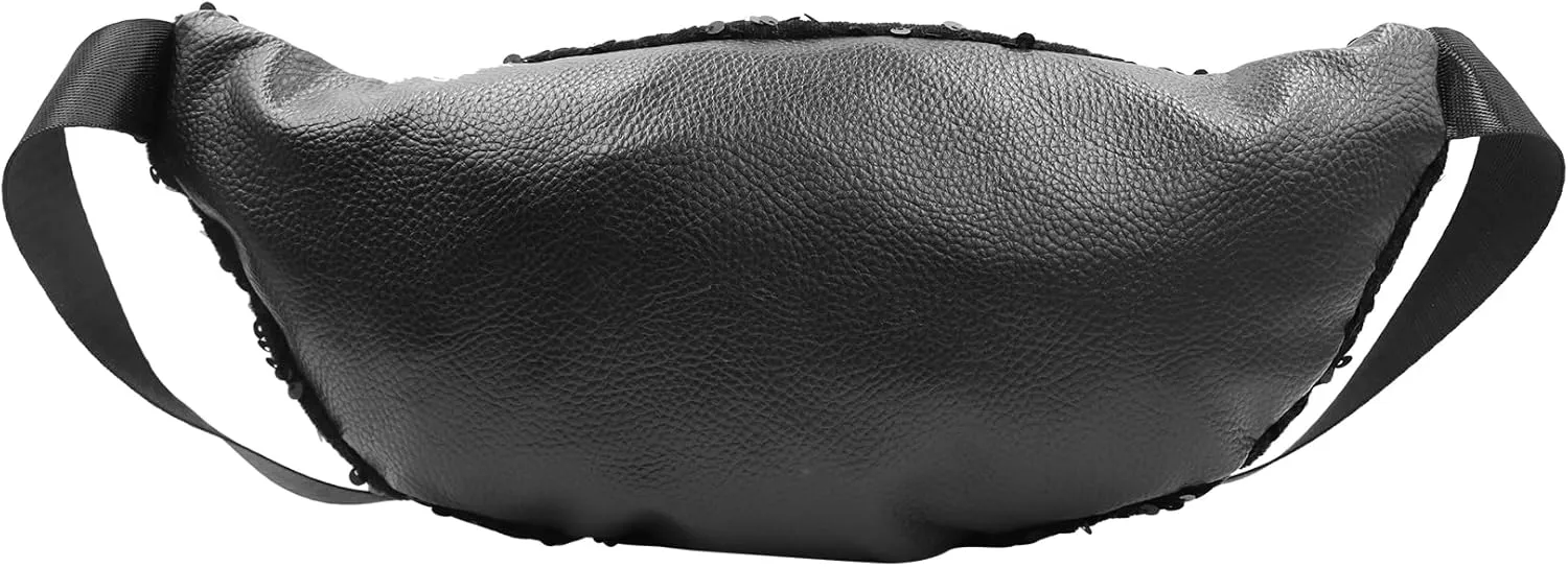 Women Girls Waist Bag Fanny Pack Sequins Waist Pouch Chest Crossbody Belt Bags Adjustable for Sports Daily,Black A#