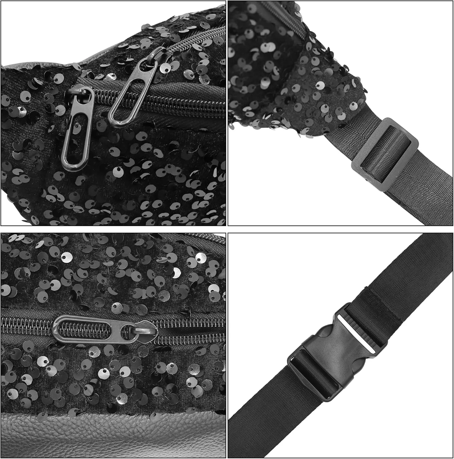 Women Girls Waist Bag Fanny Pack Sequins Waist Pouch Chest Crossbody Belt Bags Adjustable for Sports Daily,Black A#
