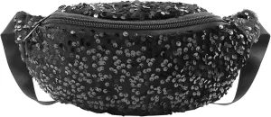 Women Girls Waist Bag Fanny Pack Sequins Waist Pouch Chest Crossbody Belt Bags Adjustable for Sports Daily,Black A#