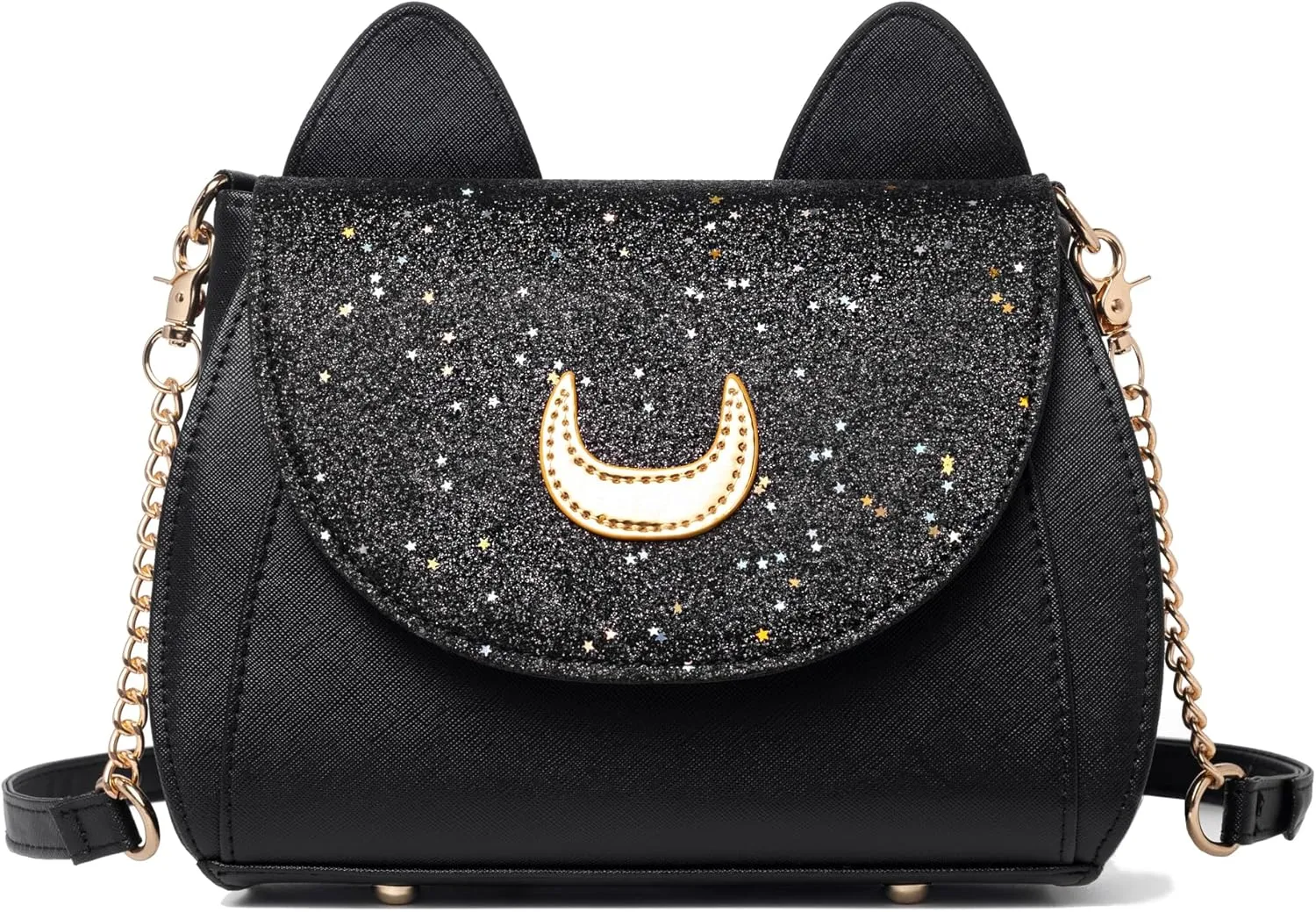 Women Kawaii Handbag Cosplay Gothic Crossbody Cat and Moon Purse Sequin Satchel Shoulder Bag