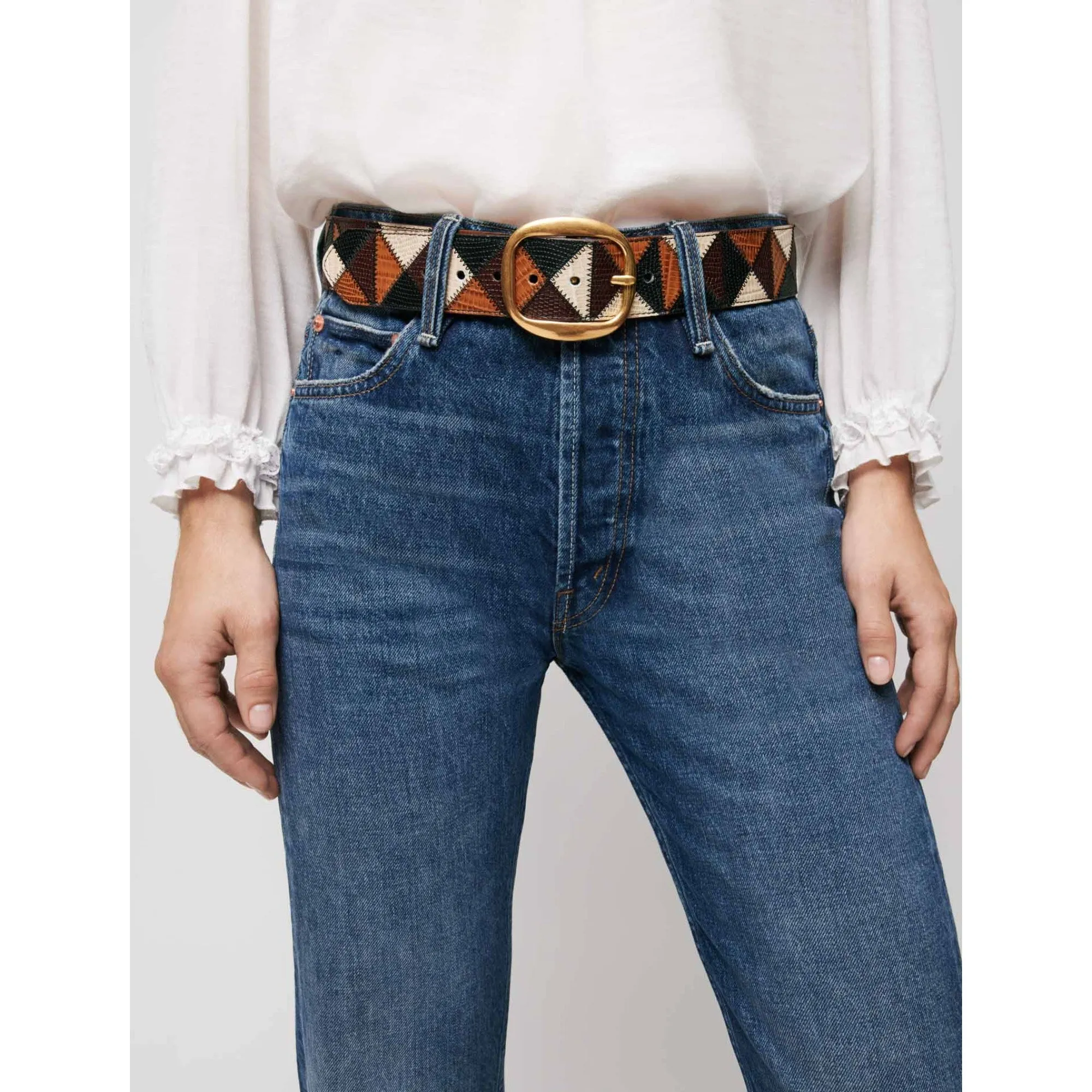 Women Leather And Suede Patchwork Belt - Black/Camel