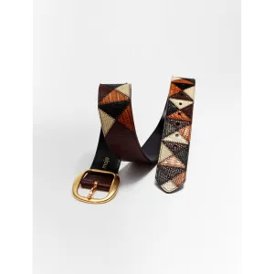 Women Leather And Suede Patchwork Belt - Black/Camel