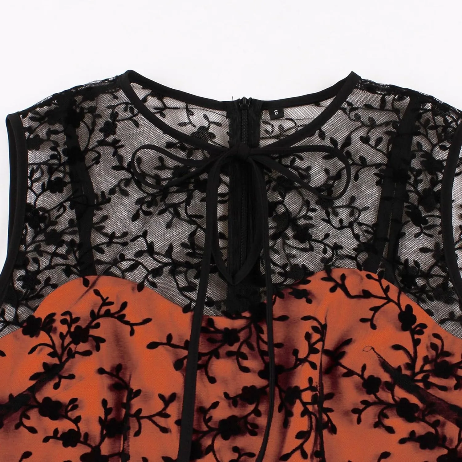 Women Mesh Floral Embroidery Vintage Cocktail Swing Dress Illusion 50s Goth Flared A line Casual Wedding Prom Evening Dress