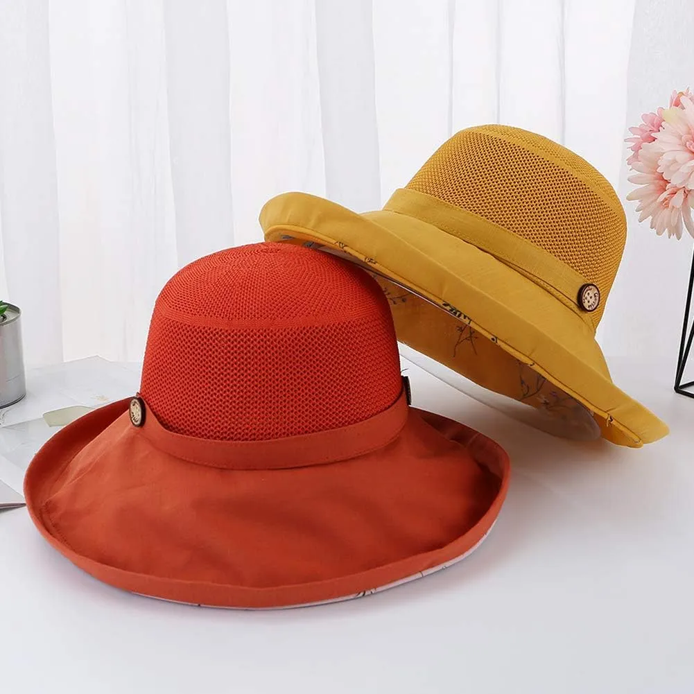 Women Mesh Sun Hats Summer Beach UV Protection UPF Packable Wide Brim Chin Strap