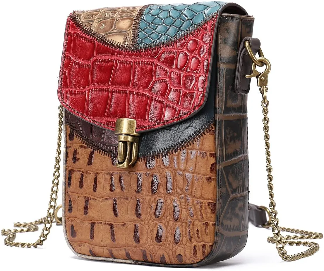Women Multicolor Crossbody Bag Crocodile Pattern Cowhide Leather Shoulder Purses
