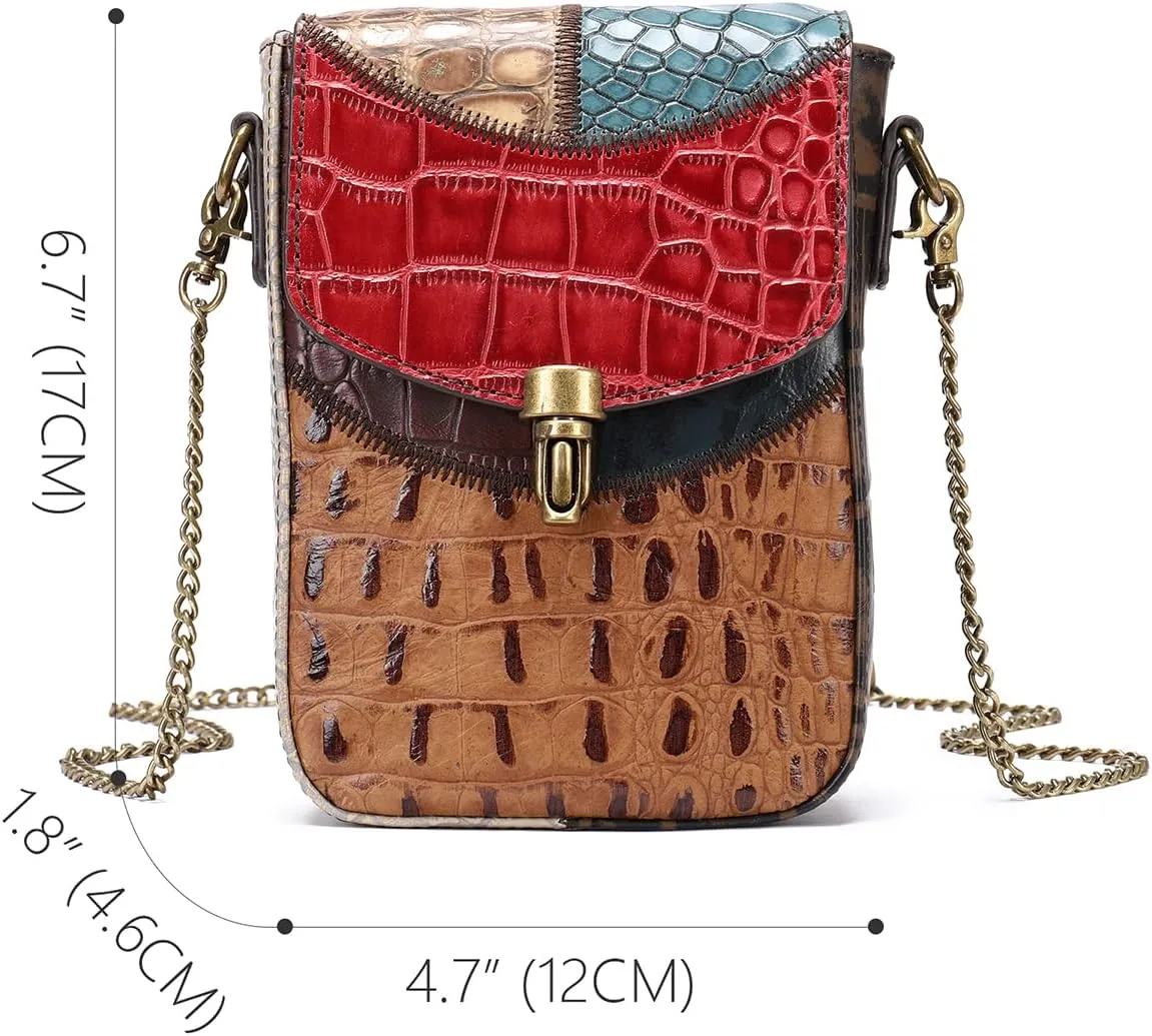 Women Multicolor Crossbody Bag Crocodile Pattern Cowhide Leather Shoulder Purses