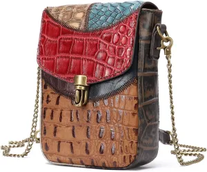 Women Multicolor Crossbody Bag Crocodile Pattern Cowhide Leather Shoulder Purses