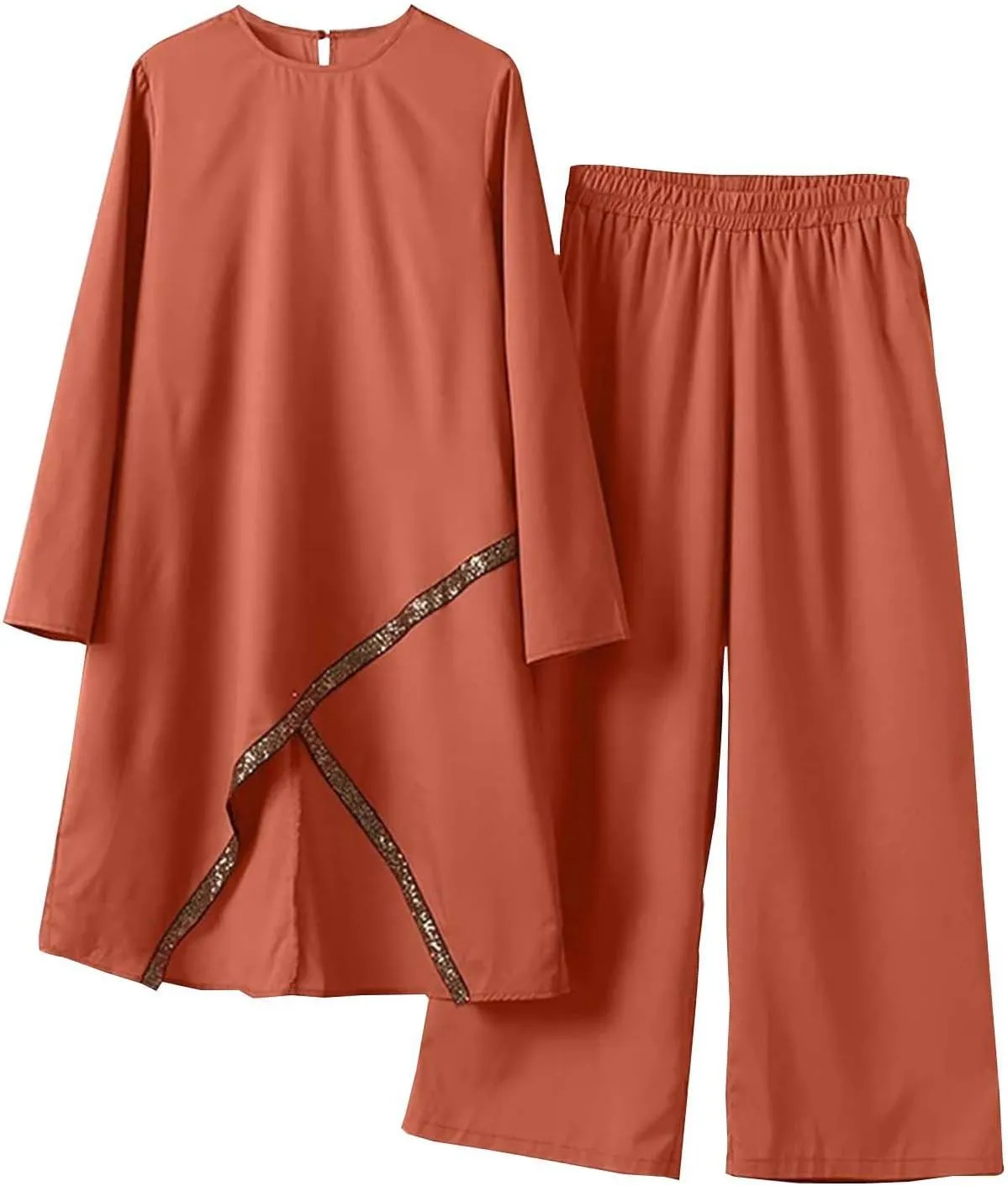 Women Muslim Suit Two Piece Sets Long Sleeve Top Robe and Pants Kaftan Ramadan Dress Islamic Abayas for Women Dubai Outfits