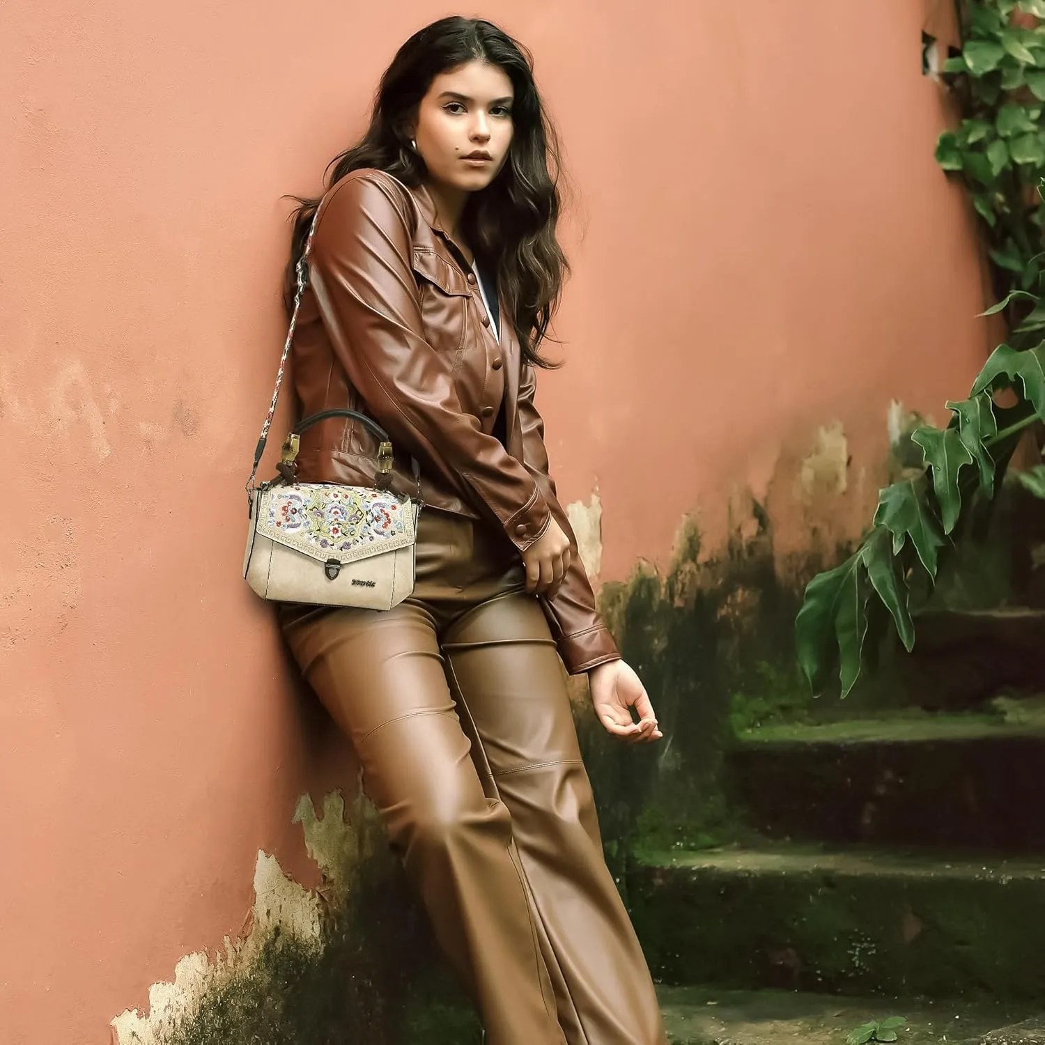 Women Satchel Vintage Retro Embroidery Sling Bag