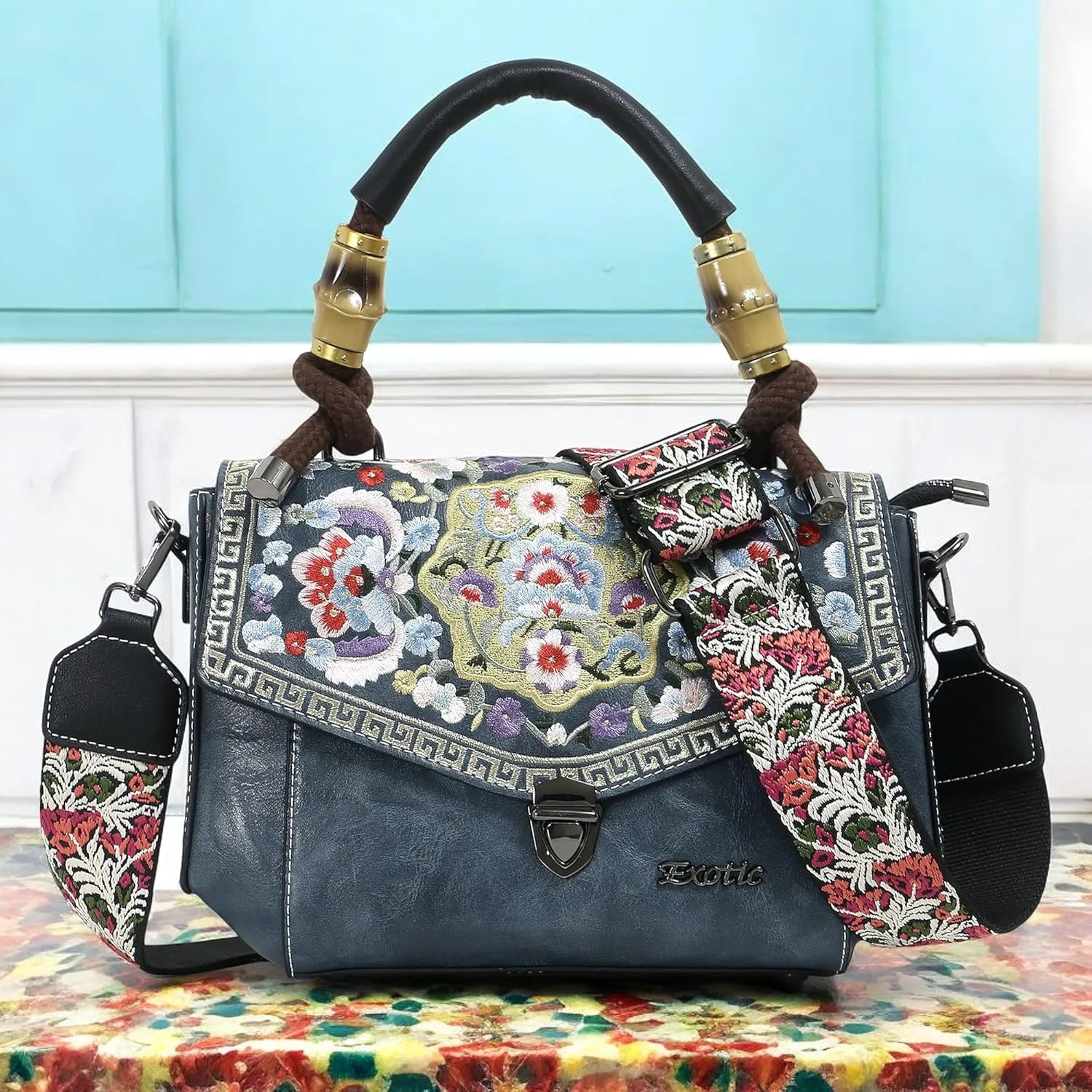 Women Satchel Vintage Retro Embroidery Sling Bag