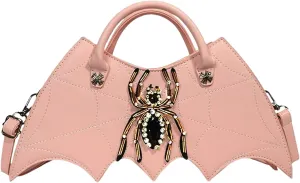 Women Spider Web Purse Novelty Bat Wing Shoulder Bag Unique Halloween Crossbody Bag PU Leather Horror Goth Hangbag