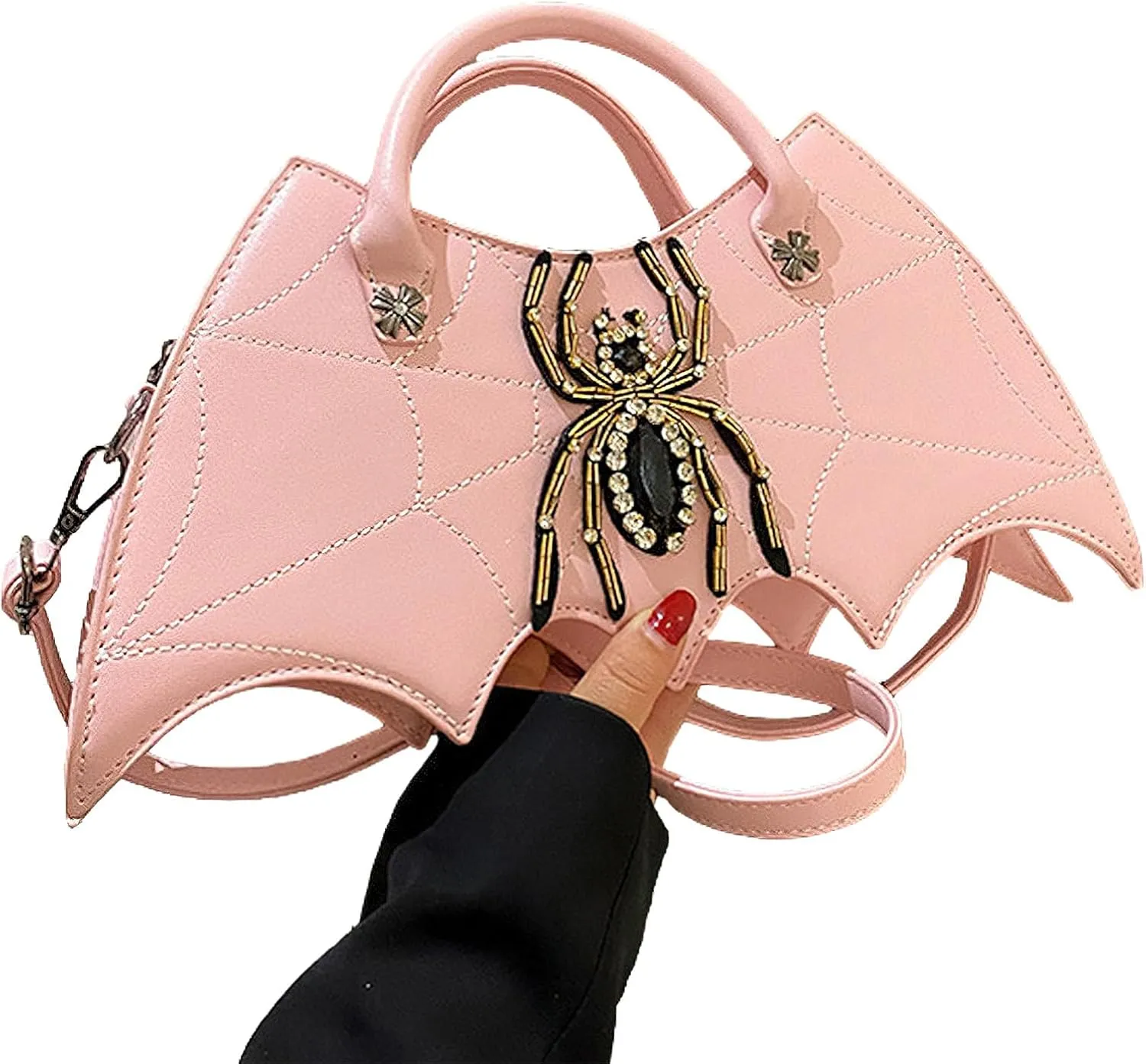 Women Spider Web Purse Novelty Bat Wing Shoulder Bag Unique Halloween Crossbody Bag PU Leather Horror Goth Hangbag
