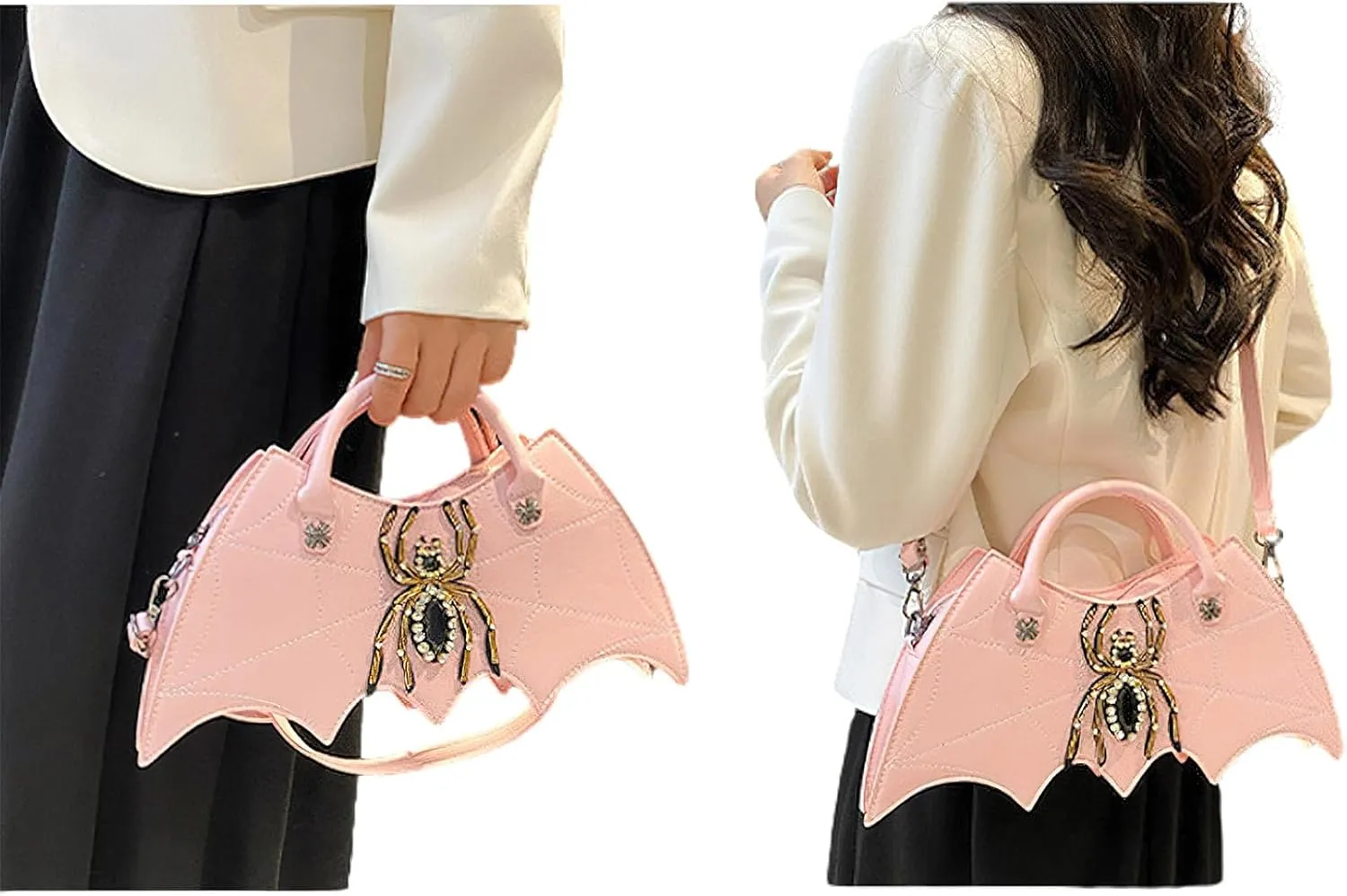 Women Spider Web Purse Novelty Bat Wing Shoulder Bag Unique Halloween Crossbody Bag PU Leather Horror Goth Hangbag