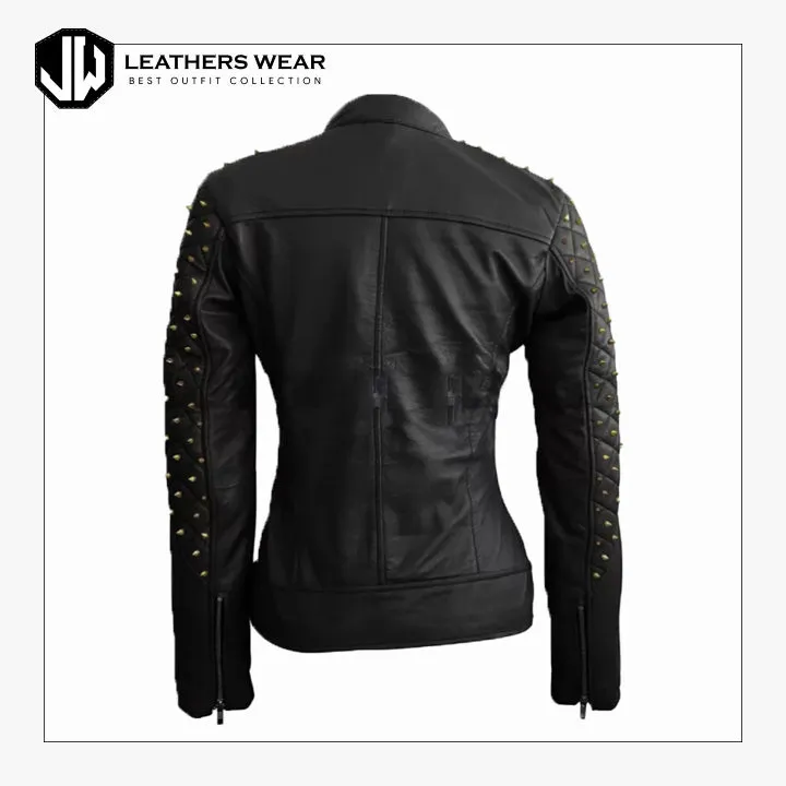 Women Studded Black Leather Jacket