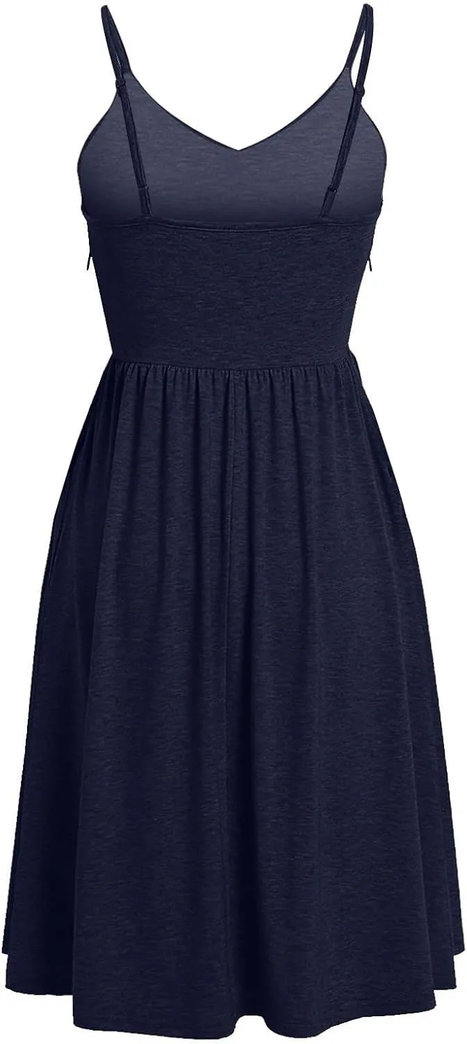 Women Summer Dresses Spaghetti Strap Simple Solid Color Sundresses Trendy Loose Casual Vacation Short Dresses