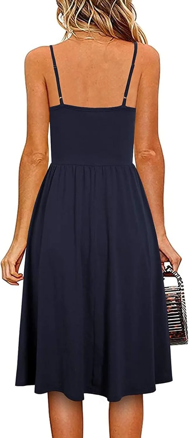 Women Summer Dresses Spaghetti Strap Simple Solid Color Sundresses Trendy Loose Casual Vacation Short Dresses